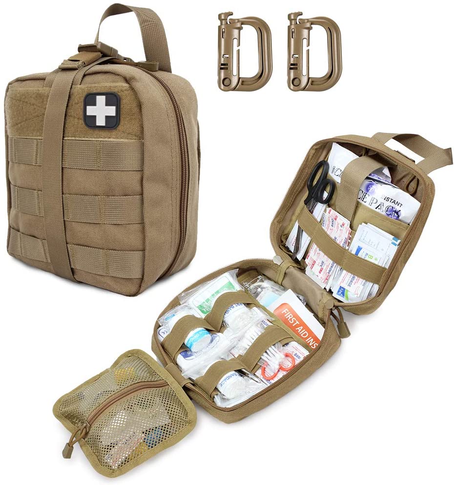 Khaki Tactical First Aid Military Medical Pouch Termasuk Red Cross Patch